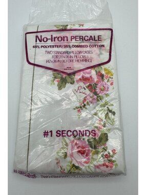 Vintage Springs No-Iron Percale 2 Standard Pillow Cases Set Floral Pink Rose